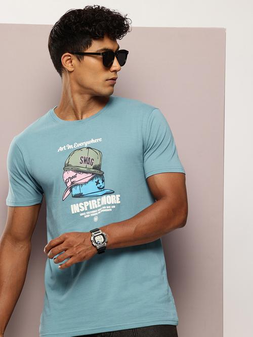 men front print round neck regular fit t-shirt - 21943493 - Very Small Image - 1