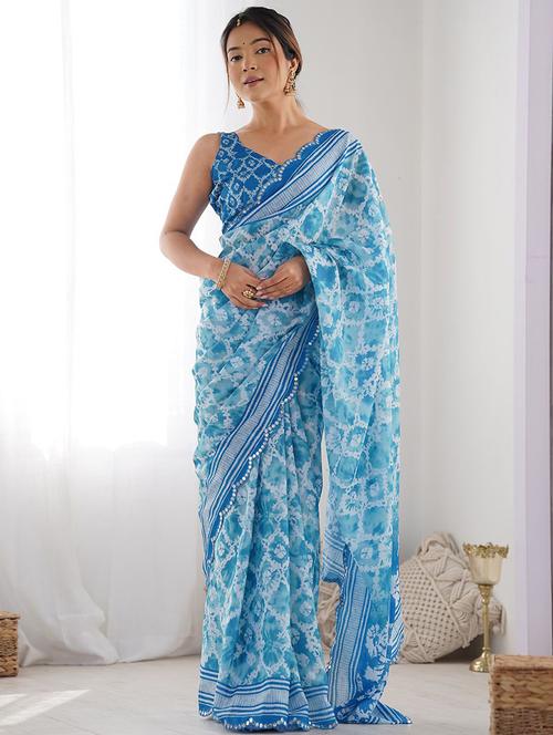 women printed casual wear saree with blouse - 21943655 - Very Small Image - 1