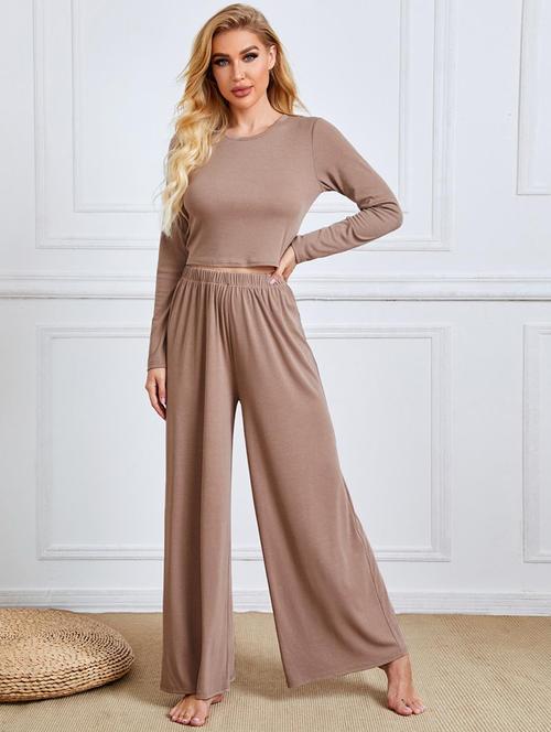 women solid top and trouser co-ord set - 21944494 - Very Small Image - 1