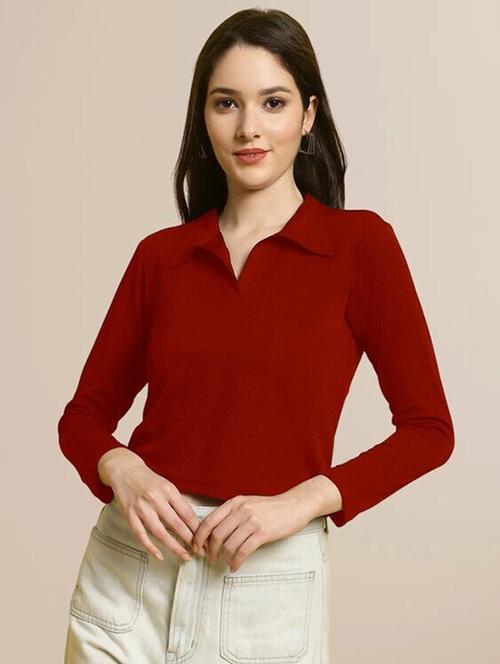 women solid long sleeve collared regular top - 21944550 - Very Small Image - 1