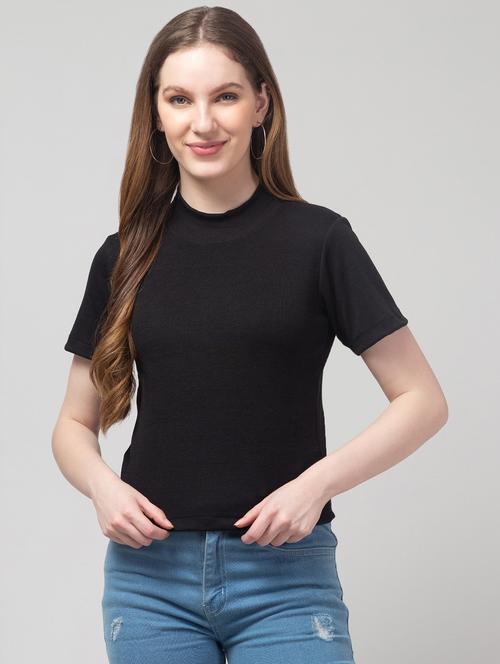 women black solid short sleeve regular top - 21944561 - Very Small Image - 1