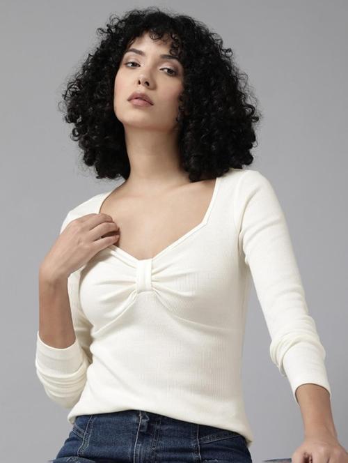 women off white solid long sleeve regular top - 21944567 - Very Small Image - 1