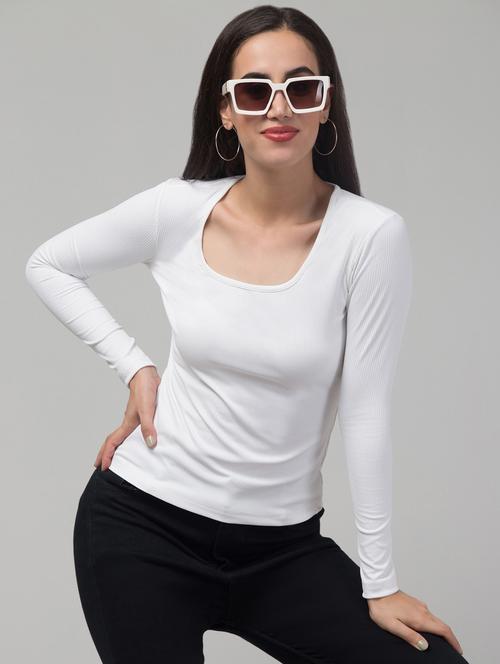 women solid scoop neck long sleeve regular top - 21944651 - Very Small Image - 1