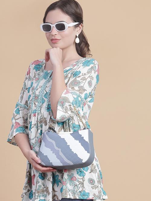 women floral three quarter sleeve a-line tunic - 21946320 - Very Small Image - 1