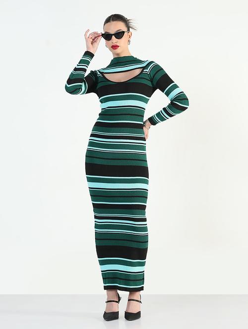 women striped long sleeve bodycon dress - 21946350 - Very Small Image - 1