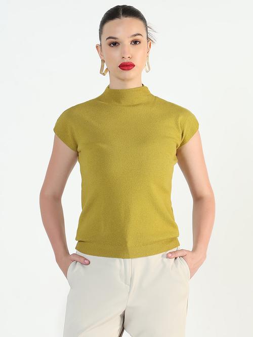 women lime solid high rise short sleeve top - 21946363 - Very Small Image - 1