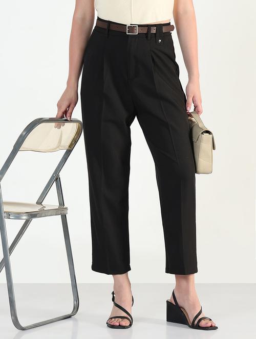 women solid high rise pleated staight trouser - 21946391 - Very Small Image - 1