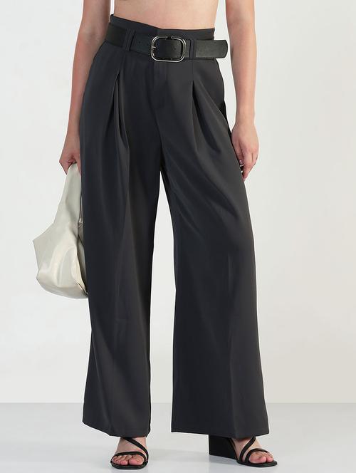 women solid high rise korean pants  - 21946393 - Very Small Image - 1