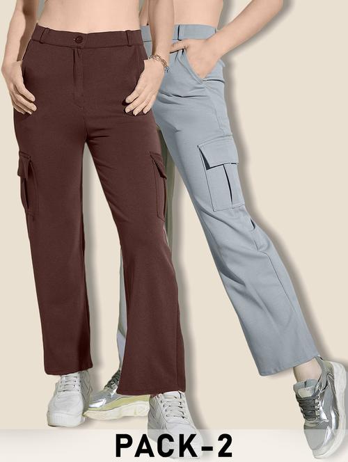 women pack of 2 solid mid rise cargo - 21946769 - Very Small Image - 1