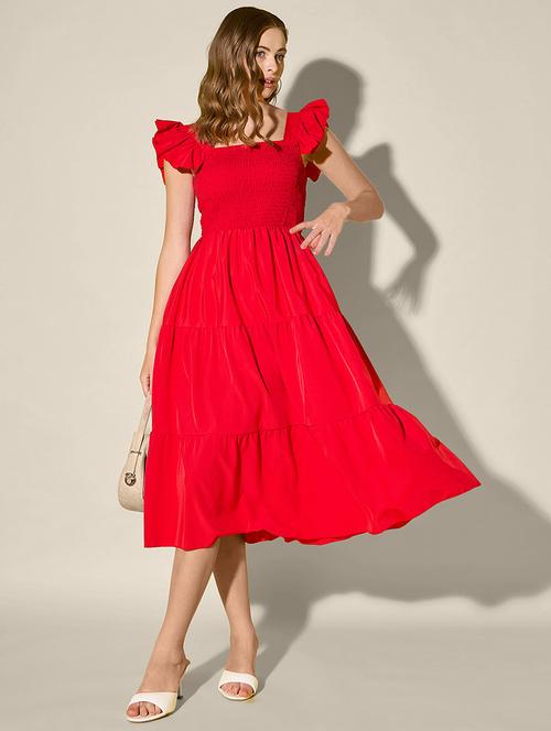women solid cap sleeve tiered dress - 21946792 - Very Small Image - 1
