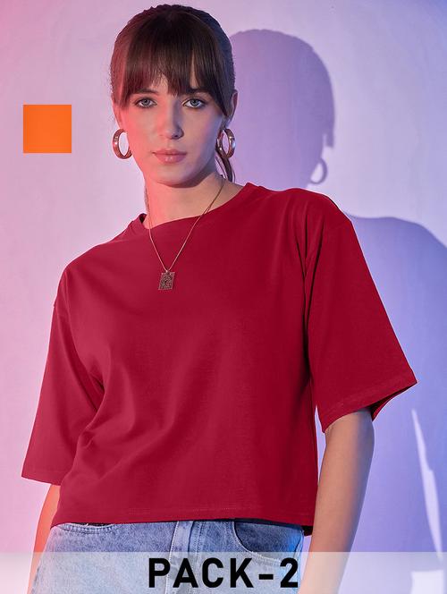 women pack of 2 solid short sleeve crop t-shirt - 21946821 - Very Small Image - 1