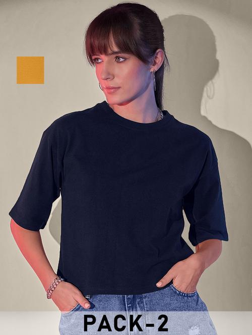 women pack of 2 solid short sleeve crop t-shirt - 21946824 - Very Small Image - 1