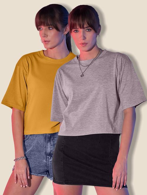 women pack of 2 solid short sleeve crop t-shirt - 21946825 - Very Small Image - 1