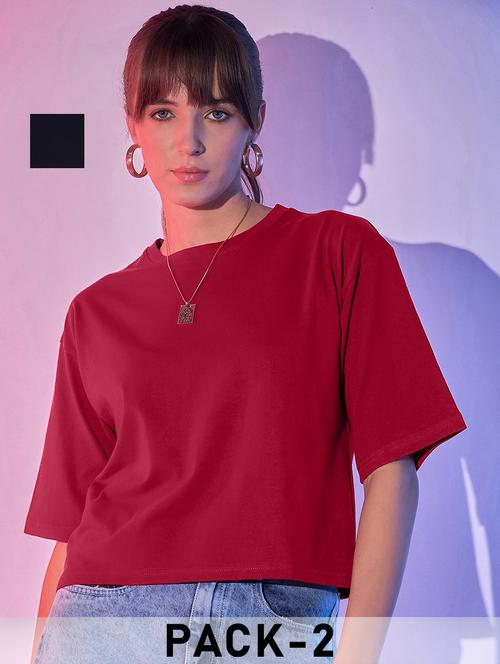 women pack of 2 solid short sleeve crop t-shirt - 21946830 - Very Small Image - 1