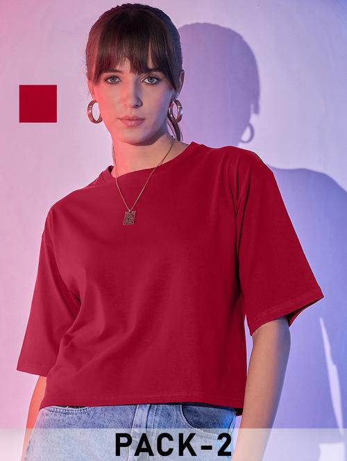 women pack of 2 solid short sleeve crop t-shirt - 21946831 - Very Small Image - 1