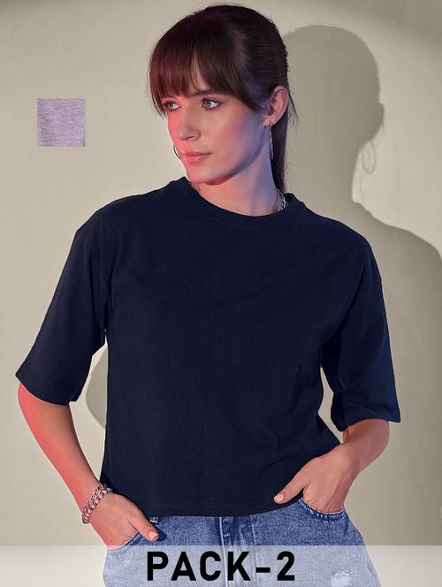women pack of 2 solid short sleeve crop t-shirt - 21946832 - Very Small Image - 1