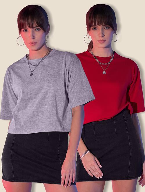 women pack of 2 solid short sleeve crop t-shirt - 21946834 - Very Small Image - 1