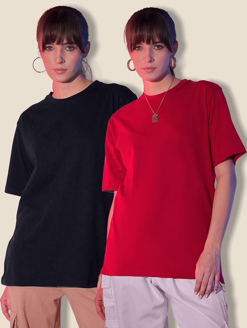 women pack of 2 solid short sleeve oversized t-shirt - 21946840 - Very Small Image - 1