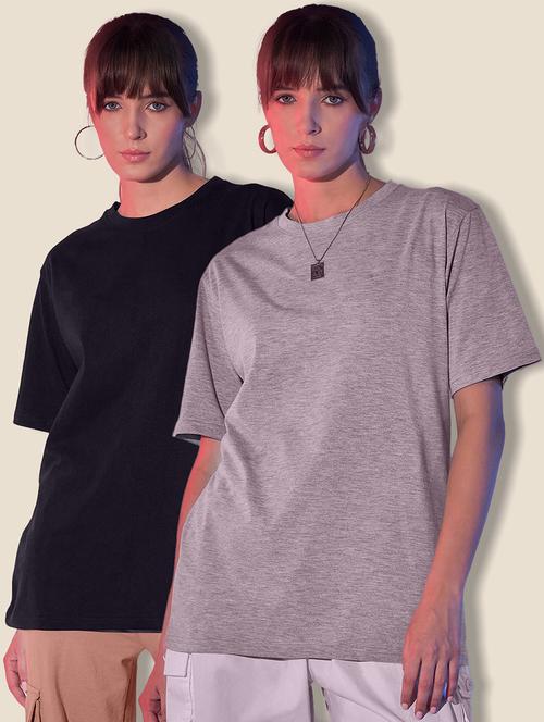 women packof 2 solid short sleeve oversized t-shirt - 21946841 - Very Small Image - 1