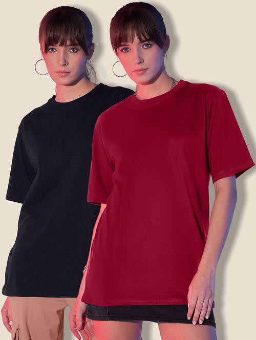 women packof 2 solid short sleeve oversized t-shirt - 21946842 - Very Small Image - 1