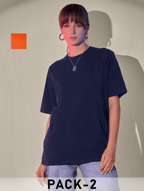 women pack of 2 solid short sleeve oversized t-shirt - 21946843 - Very Small Image - 1