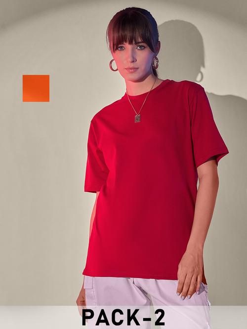 women pack of 2 solid short sleeve oversized t-shirt - 21946845 - Very Small Image - 1