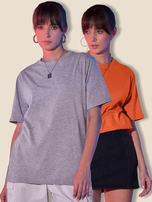 women pack of 2 solid short sleeve oversized t-shirt - 21946846 - Very Small Image - 1