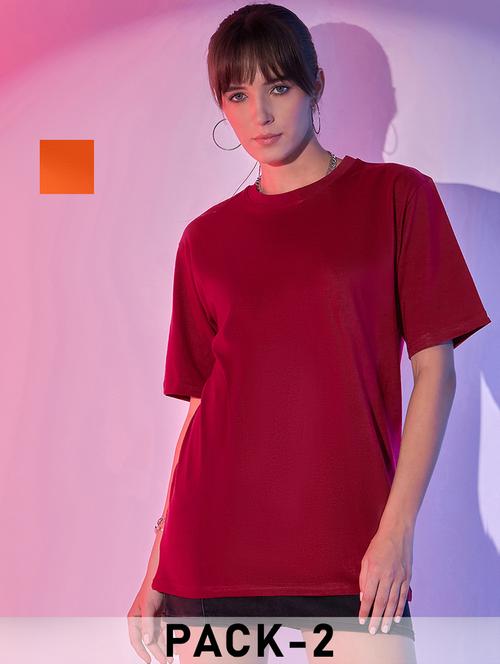 women pack of 2 solid short sleeve oversized t-shirt - 21946847 - Very Small Image - 1