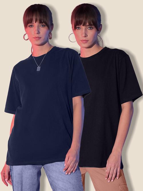 women pack of 2 solid short sleeve oversized t-shirt - 21946848 - Very Small Image - 1