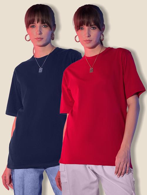 women pack of 2 solid short sleeve oversized t-shirt - 21946850 - Very Small Image - 1