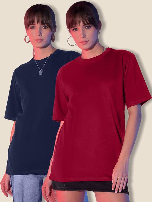 women pack of 2 solid short sleeve oversized t-shirt - 21946852 - Very Small Image - 1