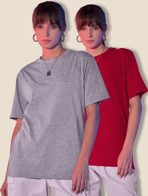 women pack of 2 solid short sleeve oversized t-shirt - 21946856 - Very Small Image - 1
