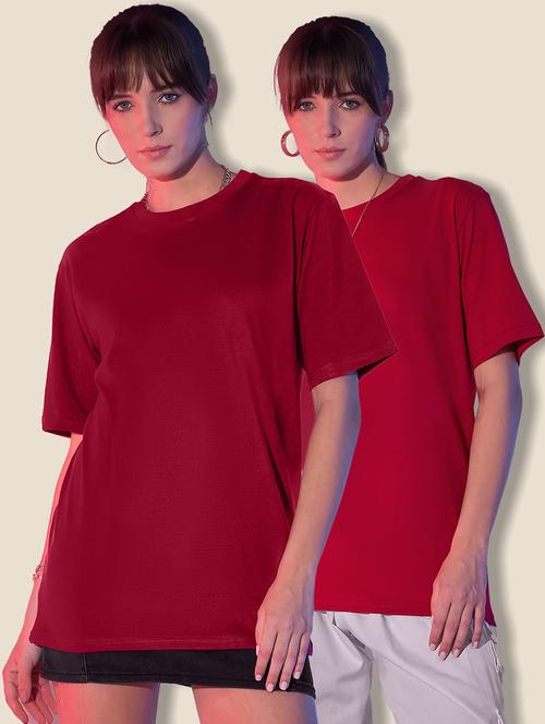 women pack of 2 solid short sleeve oversized t-shirt - 21946857 - Very Small Image - 1