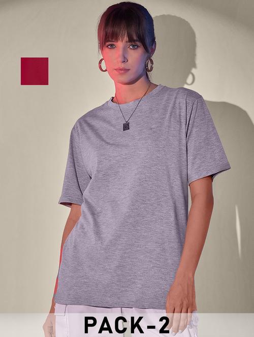 women pack of 2 solid short sleeve oversized t-shirt - 21946858 - Very Small Image - 1
