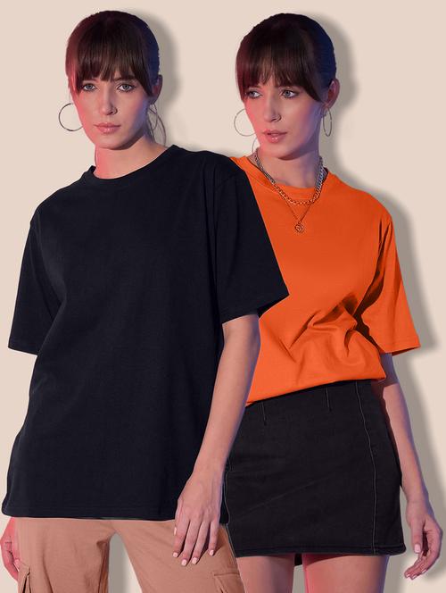 women pack of 2 solid short sleeve oversized t-shirt - 21946859 - Very Small Image - 1