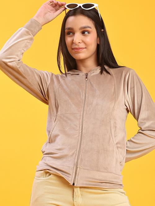 women solid long sleeve hooded sweatshirt - 21946913 - Very Small Image - 1