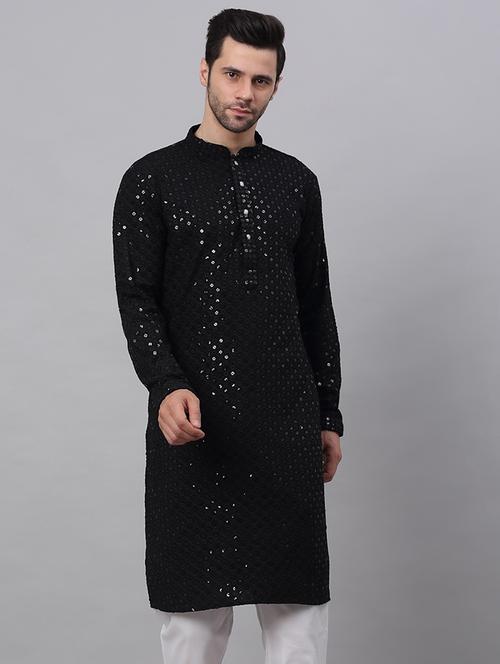 men embroidered mandarin neck long kurta - 21947574 - Very Small Image - 1