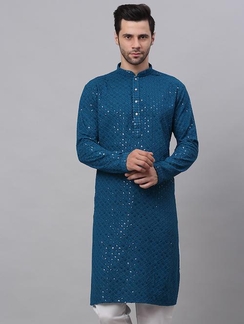 men embroidered mandarin neck long kurta - 21947575 - Very Small Image - 1