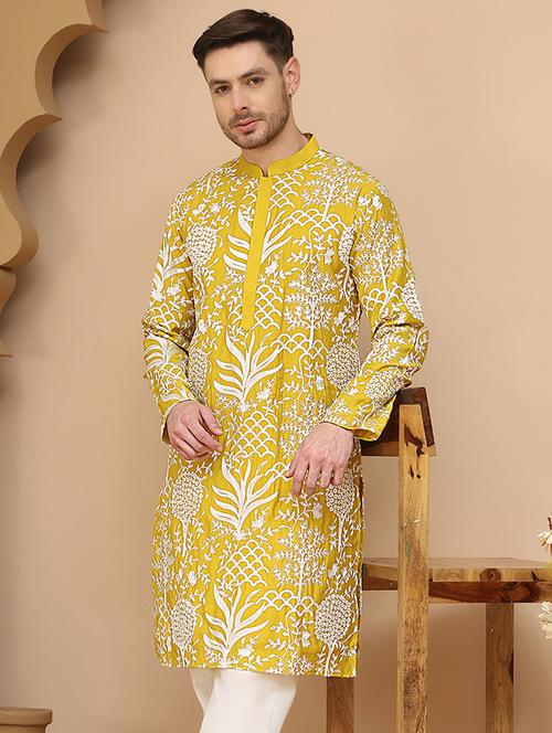 men embroidered mandarin neck long kurta - 21947582 - Very Small Image - 1