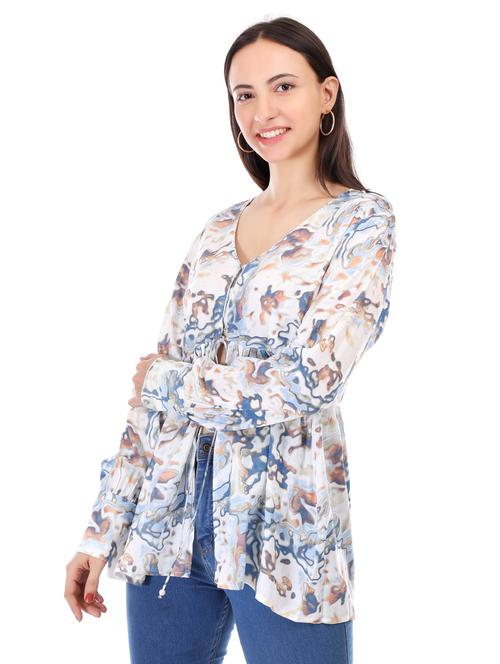 women printed long sleeve front open flared top - 21947834 - Very Small Image - 1