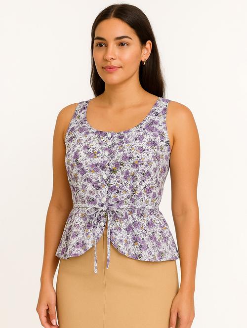 women floral print sleeveless peplum top - 21947841 - Very Small Image - 1