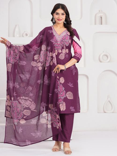 women three quarter sleeve kurta pant with dupatta set - 21948494 - Very Small Image - 1