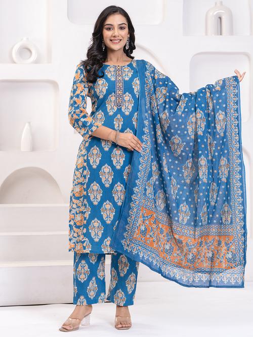 women three quarter sleeve kurta pant with dupatta set - 21948499 - Very Small Image - 1