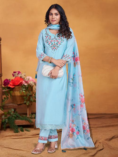 women three quarter sleeve kurta pant with dupatta set - 21948543 - Very Small Image - 1