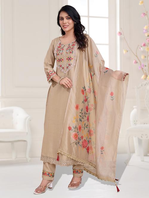 women three quarter sleeve kurta pant with dupatta set - 21948545 - Very Small Image - 1