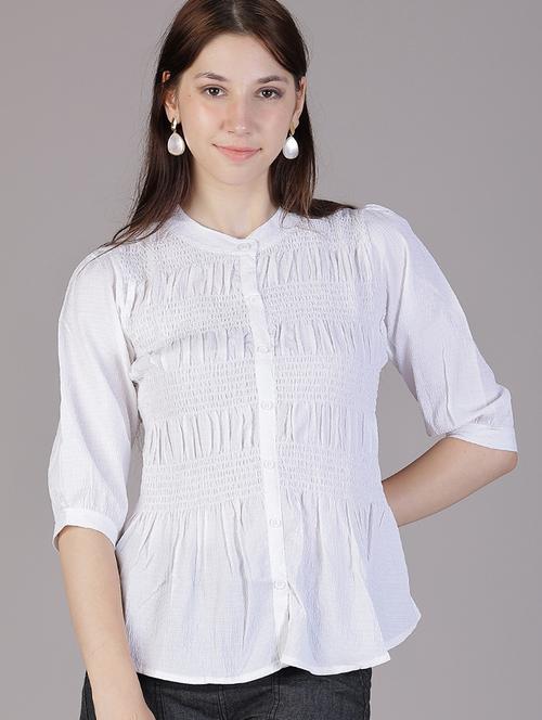 women white solid puff sleeve regular top - 21948768 - Very Small Image - 1