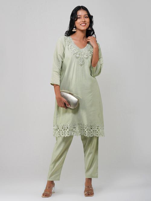 women three quarter sleeve kurta pant set - 21948920 - Very Small Image - 1