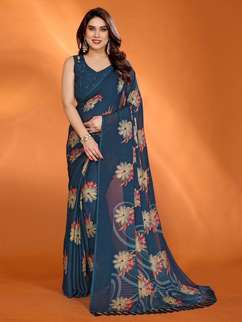women printed casual wear saree with blouse - 21949165 - Very Small Image - 1