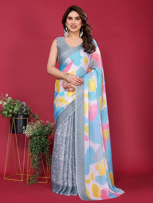 women printed half & half saree with blouse - 21949173 - Very Small Image - 1