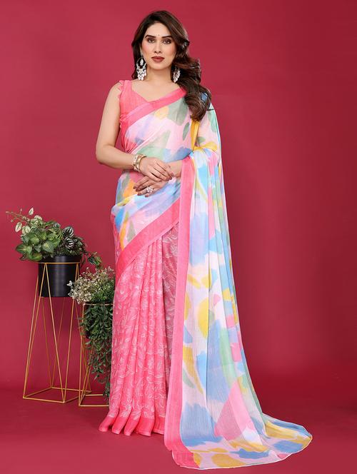 women printed half & half saree with blouse - 21949176 - Very Small Image - 1